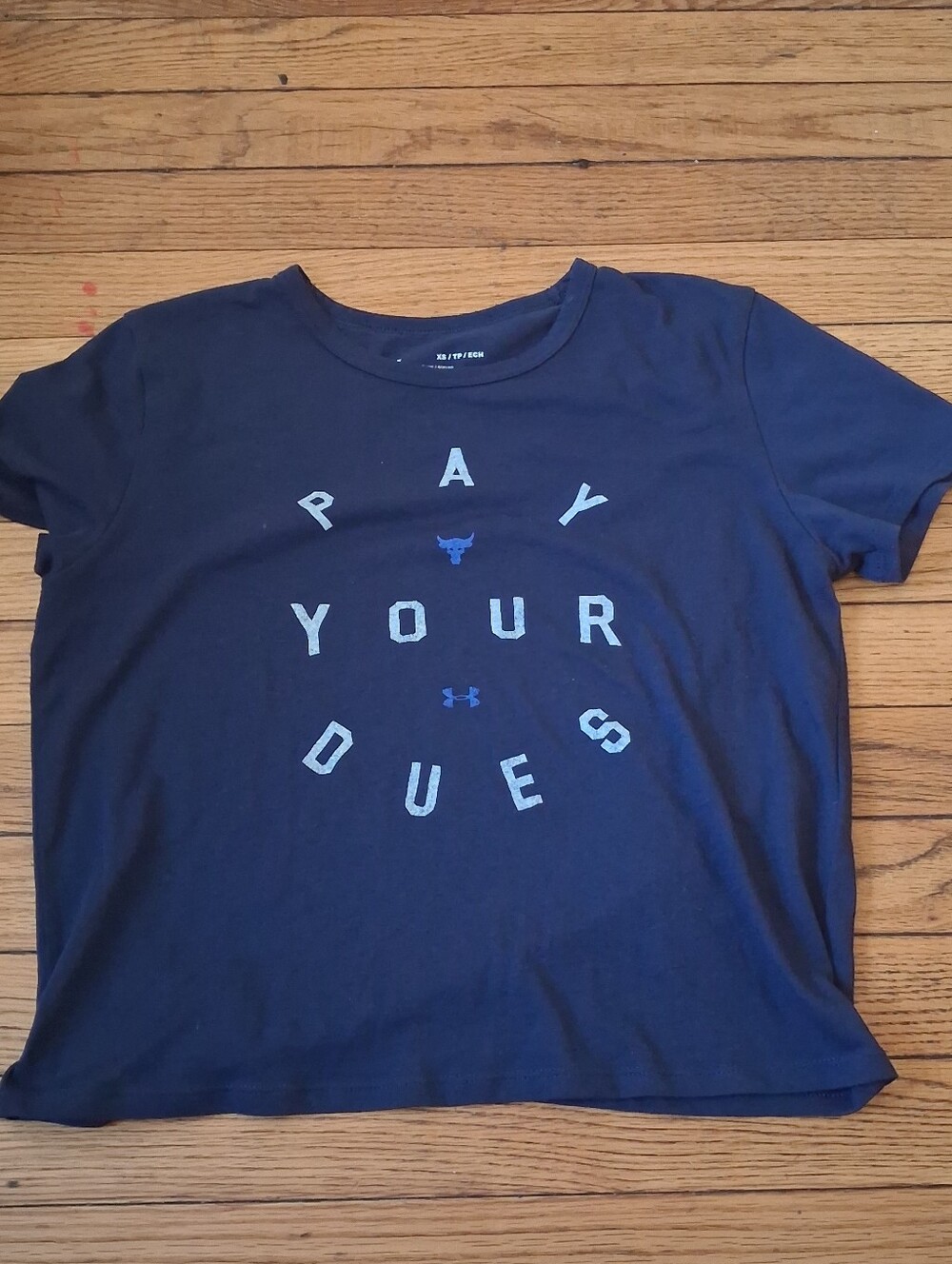 Under Armour Loose Heatgear Womens Project Rock 'Pay Your Dues' Navy Blue XS Top